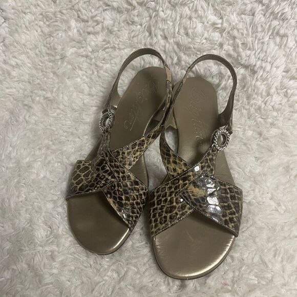 Brighton Leather black & Beige Snake skin Print Coast Sandals Women's Size 9.5 - Picture 1 of 9